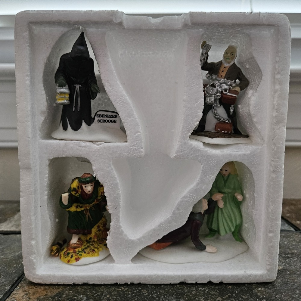 Dept 56 Dickens Village 4 Christmas Spirits Set w/ Box, Insert A Christmas Carol